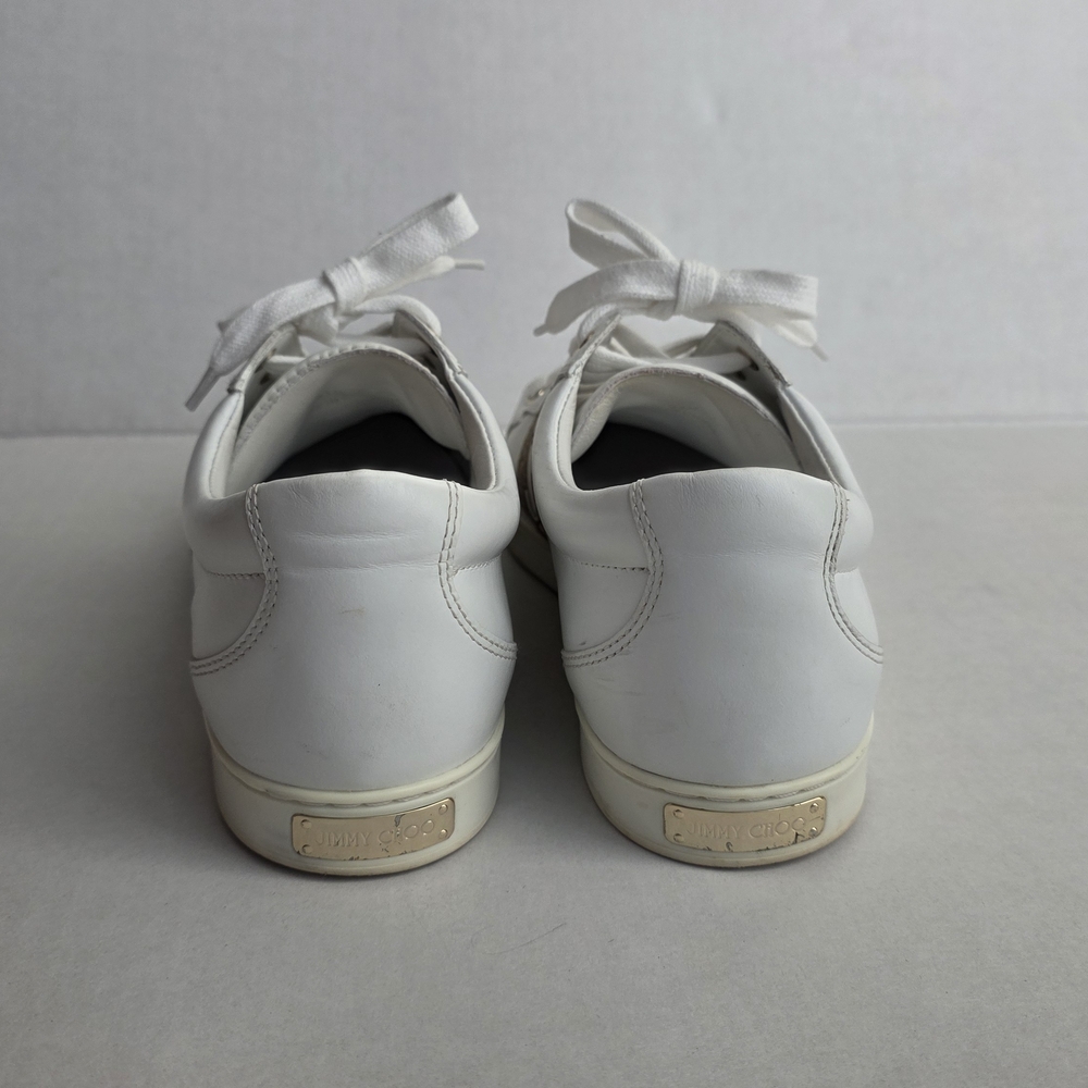 Jimmy Choo Cash White and Gold Women's Sneakers - Picture 9 of 12
